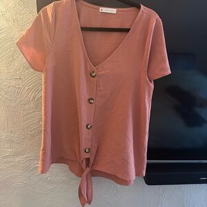 Maternity - blush Pink Button-Down Tie-Front Top